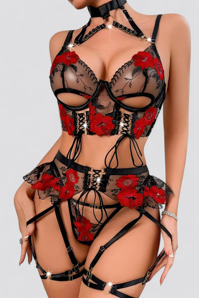 MAYA | Conjunto de lencería erótica con bordado floral