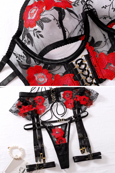 MAYA | Conjunto de lencería erótica con bordado floral
