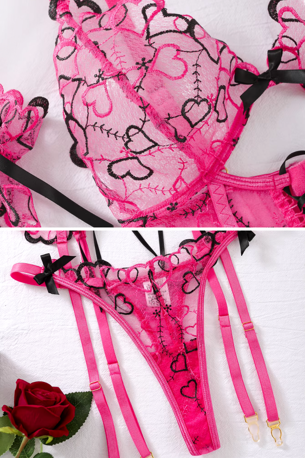 LUCIA | Conjunto de lencería bordada erótica con forma de corazón